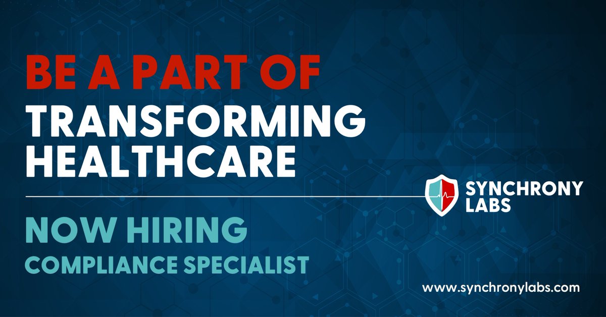 NOW HIRING — Synchrony Labs is in search of an experienced compliance specialist to join our high-quality preclinical research organization. Please contact Eprandi@synchronylabs.com with your interest or for more information. #synchronylabs #comeworkwithus #hiring