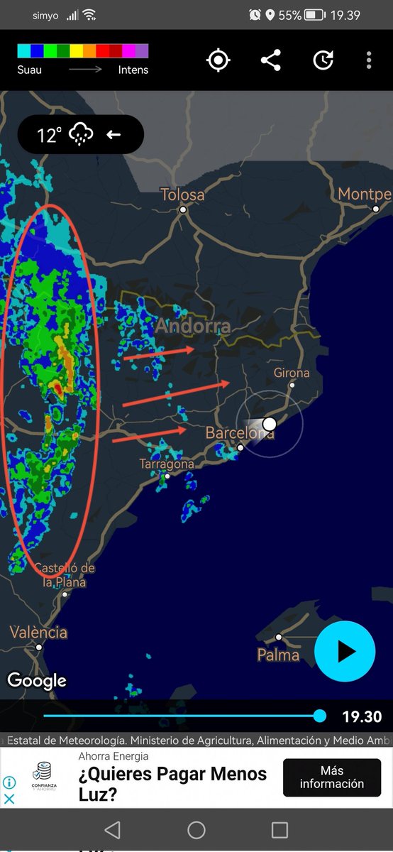 MeteoAdM's tweet photo. Ara 11,7°C, 89% d'humitat, cel ☁️, vent calma, 1009,7 hpa i així està ara el #radar "petanto" d'alló més ☔🌩️ per #Aragó. Aquí a #Catalunya ☔ i gotellades inconnexes molt disperses #Batec #ArenysdeMunt @FoscaClara @epicjoan1 @Esteve_TorrentF #23Feb2023 #hivernastronòmic https://t.co/ZL5oWwANrS