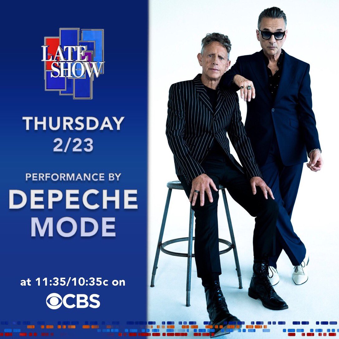 DepecheModebe's tweet photo. #DepecheMode Ce soir, DM est invité au Late show de Stephen Colbert. #thelateshow #stephencolbert #cbs #mementomori #ghostsagain #waggingtongue #favouritestranger https://t.co/ApCHBahgBn