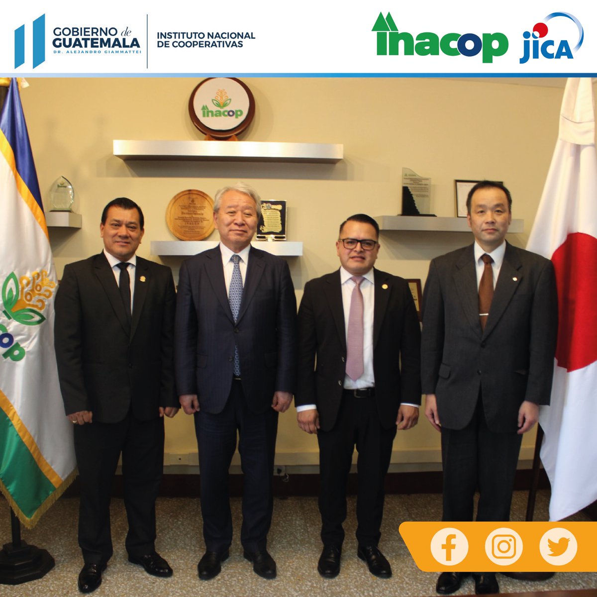 inacop_gt's tweet photo. Autoridades del INACOP. se reúnen con Representantes de JICA abordando temas del trabajo interinstitucional del Proyecto GuateCrece, buscando impulsar una cultura de ahorro y emprendimiento.

#JICA #GUATECRECE #Cooperativa #INACOP https://t.co/xzph79vhmW