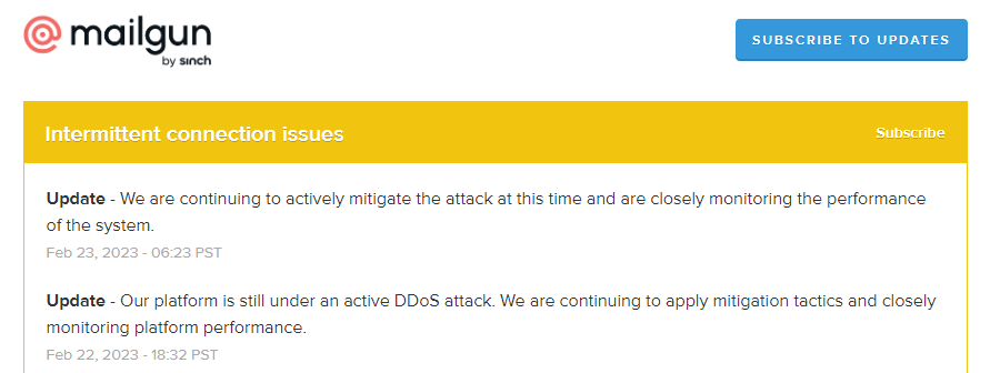 osik_newton's tweet photo. Mailgun is currently facing a DDoS (Distributed Denial of Service) attack. 👇👇 https://t.co/Qqcf4lREZq
