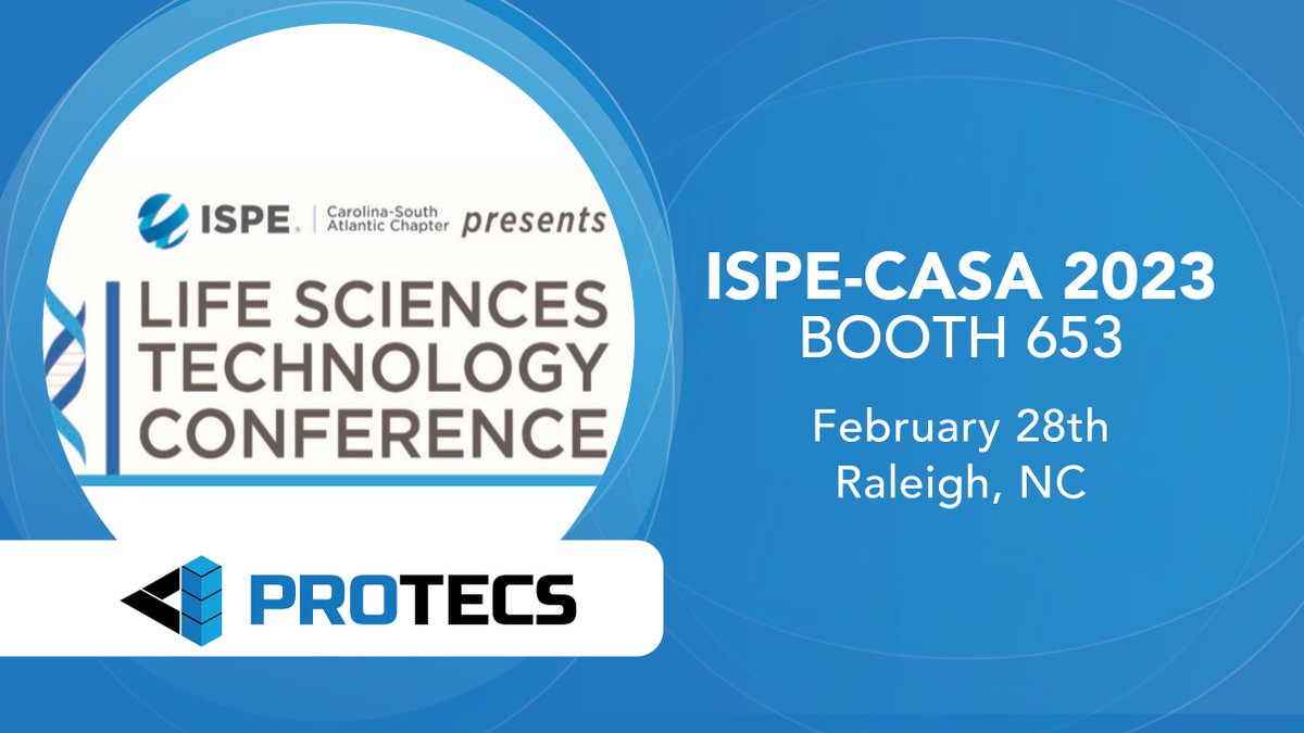 PROTECSinc's tweet photo. We look forward to seeing you at the @ISPE_CASA Life Sciences Technology Conference on February 28, 2023 at the Raleigh Convention Center in NC! Be sure to stop by our booth #653! #PROTECS #ISPECaSA #LifeSciences #Technology https://t.co/6MMi79OFoT