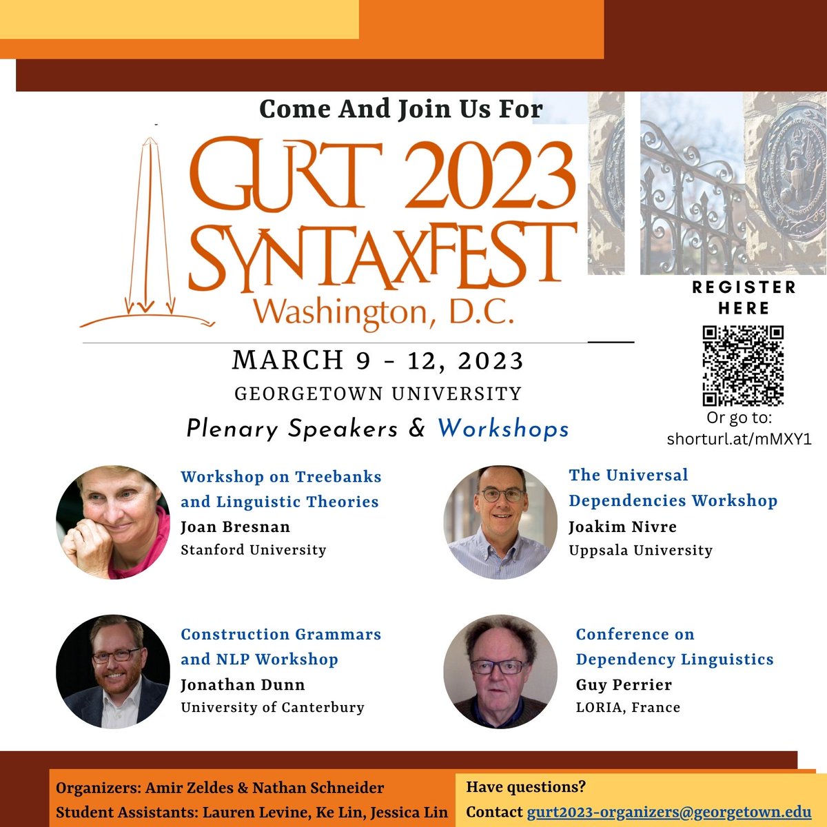 Wanna branch out your knowledge? Come to the #Treekbanks and #LinguisticTheories workshop! And don't miss the #UniversalDependencies, #ConstructionGrammars &amp; #NLP, and Conference on #DependencyLinguistics workshops - they're sure to compute-ly blow your mind! See you at #GURT2023