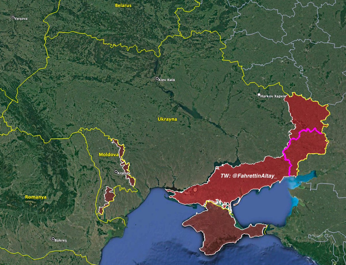 Ukrayna - Rusya savaşı 1. yıl güncel durum

🟣 24 Şubat öncesi durum
🔴 Rus ordusunun kontrolü
🟤 Kırım