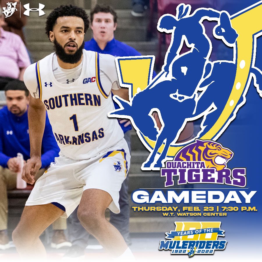 MuleriderSports's tweet photo. 🚨🏀😤 ☝️ final time inside W.T.💥
🆚 | Ouachita🟣🐯
🎉 | Senior Night👨🎓
⌚️ | 7:30 PM
📍 | W.T. WATSON CENTER
ℹ️ | https://t.co/dzaWJO9tG9
#GoMuleriders #LetsRide #Muleriders100 https://t.co/fjkZrNnDyi