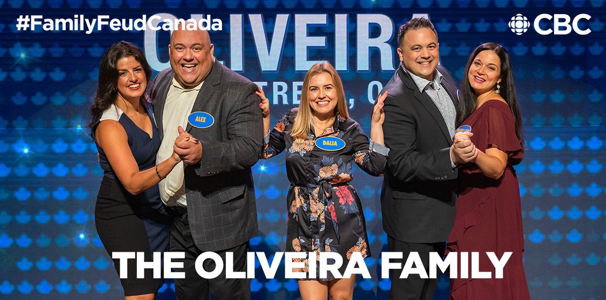 FamilyFeudCa's tweet photo. Tonight on a NEW EPISODE of Family Feud Canada, the Harbar family returns one last time to face the Oliveira family.

📺 Watch Family Feud Canada every Mon-Thurs 7:30 (8NT) on CBC, hosted by Gerry Dee. https://t.co/qnRjZMC8Ta