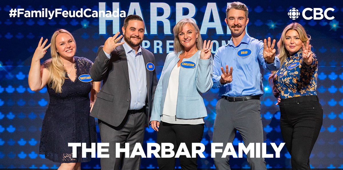 FamilyFeudCa's tweet photo. Tonight on a NEW EPISODE of Family Feud Canada, the Harbar family returns one last time to face the Oliveira family.

📺 Watch Family Feud Canada every Mon-Thurs 7:30 (8NT) on CBC, hosted by Gerry Dee. https://t.co/qnRjZMC8Ta