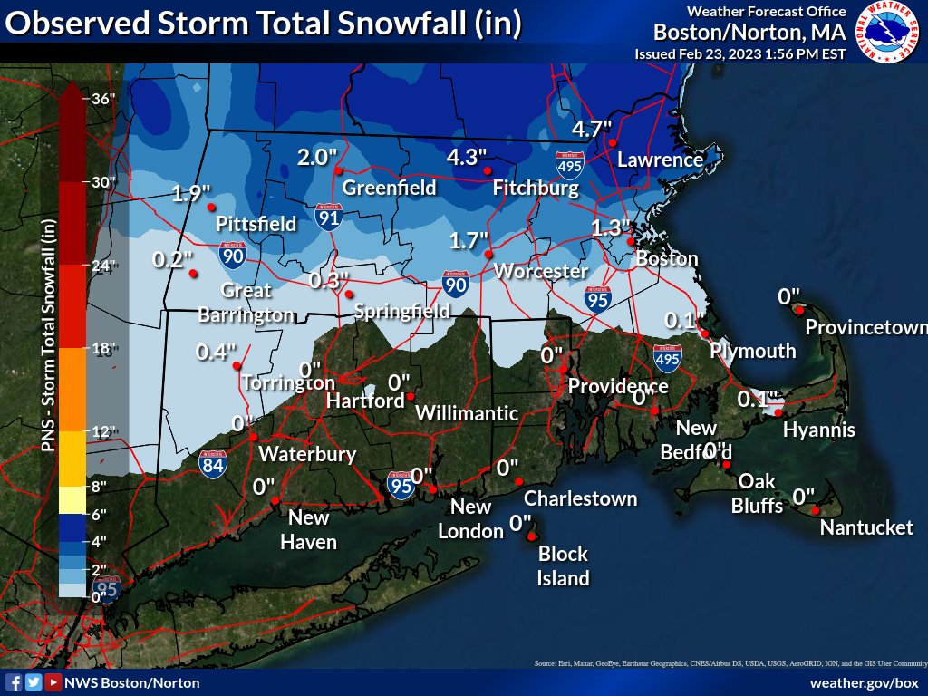 NWS Boston on Twitter "Updated snow/sleet totals through 2 PM. For a
