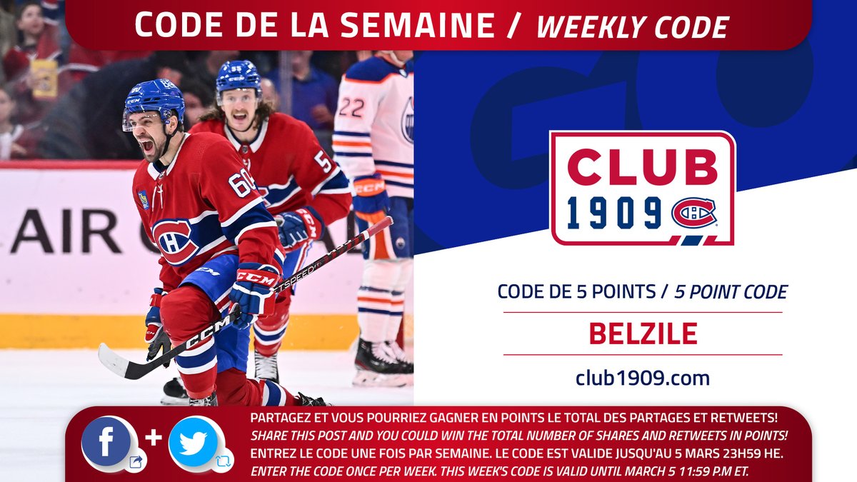 👇 Le code Club 1909 de la semaine
 
BELZILE
 
👆 The Club 1909 code of the week
 
canadiensmtl.page.link/club1909