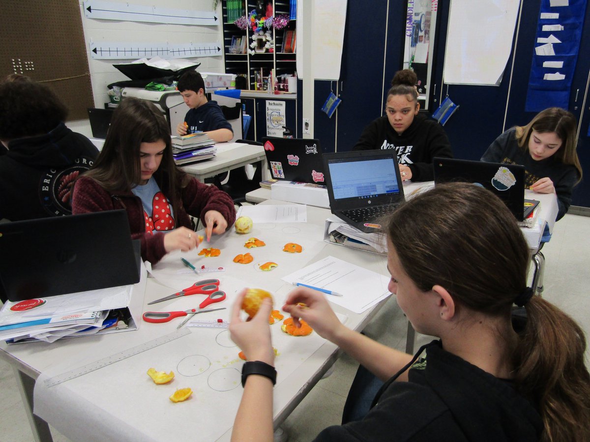 sascunning's tweet photo. 8th Grade learners @ChandlersSchool had 'An "Apeeling" Problem' about surface areas of spheres today.  How many great circle areas equal the surface area of the sphere? #LCPride @AdvanceKentucky #LayingtheFoundation @NMSI https://t.co/ihrwuKAMjy