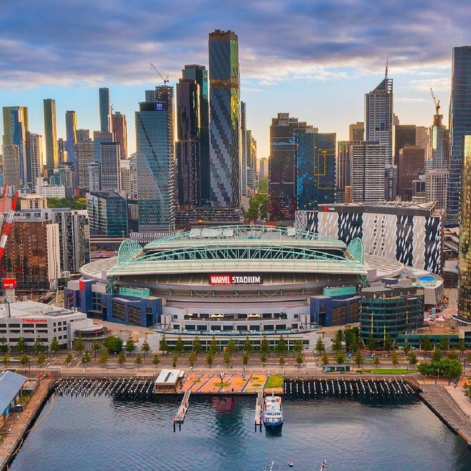 You're looking Marvel-ous Melbourne 😉  Captured here by IG/walking_perspective; you'll find Marvel Stadium<a href="/tag/docklands"class="tags"><span>#docklands</span></a><a href="/tag/seeaustralia"class="tags"><span>#seeaustralia</span></a><a href="/tag/comeandsaygday"class="tags"><span>#comeandsaygday</span></a>