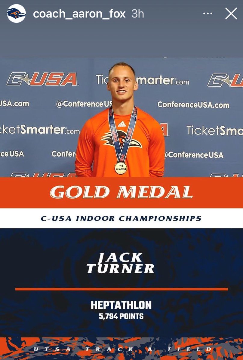 We've heard that former pupil Jack Turner has won a gold medal in the Conference USA Indoor Track and Field Championships, held in Birmingham, Alabama. His score also broke the meeting record and puts him 10th all time for a UK athlete! Fab news! #stpeterslympstone #athletics