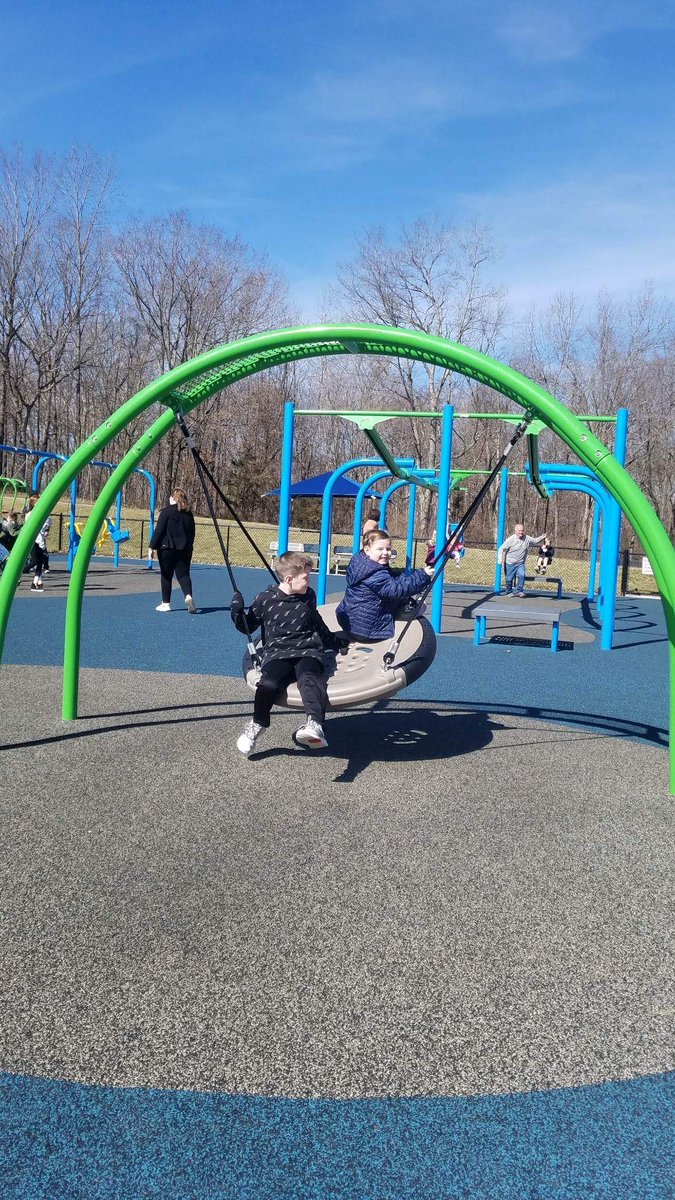 CunninghamRec's tweet photo. A local employee of Cunningham Recreation and her grandchildren enjoying the inclusive playground at Engler Park in Farmington, MO. Play It Forward inclusive playground was hit for them! They give it ⭐⭐⭐⭐⭐!!! 😍 #parksandrecreation #inclusiveplaygrounddesign #playgrounds https://t.co/q7NO9AAwtW