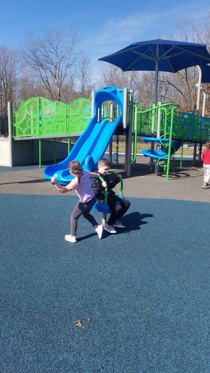 CunninghamRec's tweet photo. A local employee of Cunningham Recreation and her grandchildren enjoying the inclusive playground at Engler Park in Farmington, MO. Play It Forward inclusive playground was hit for them! They give it ⭐⭐⭐⭐⭐!!! 😍 #parksandrecreation #inclusiveplaygrounddesign #playgrounds https://t.co/q7NO9AAwtW
