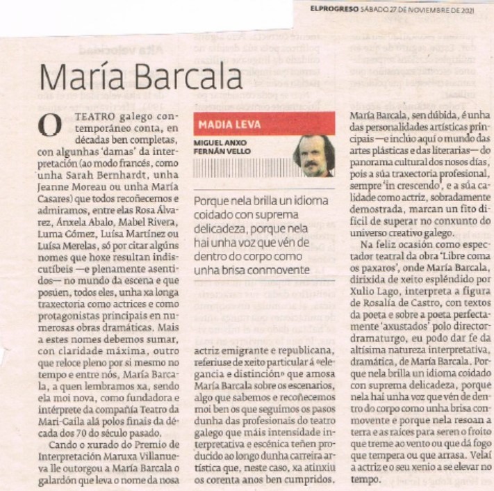 Miguel Anxo Fernández Vello escribiu para El Progreso esta crítica sobre o espectáculo "Libre coma os paxaros" de Teatro do Atlántico. Podedes gozar deste espectáculo o venres 25 e o sábado 26 de Febreiro ás 20:00h. Entradas á venta na nosa web e na propia Sala o día da función.
