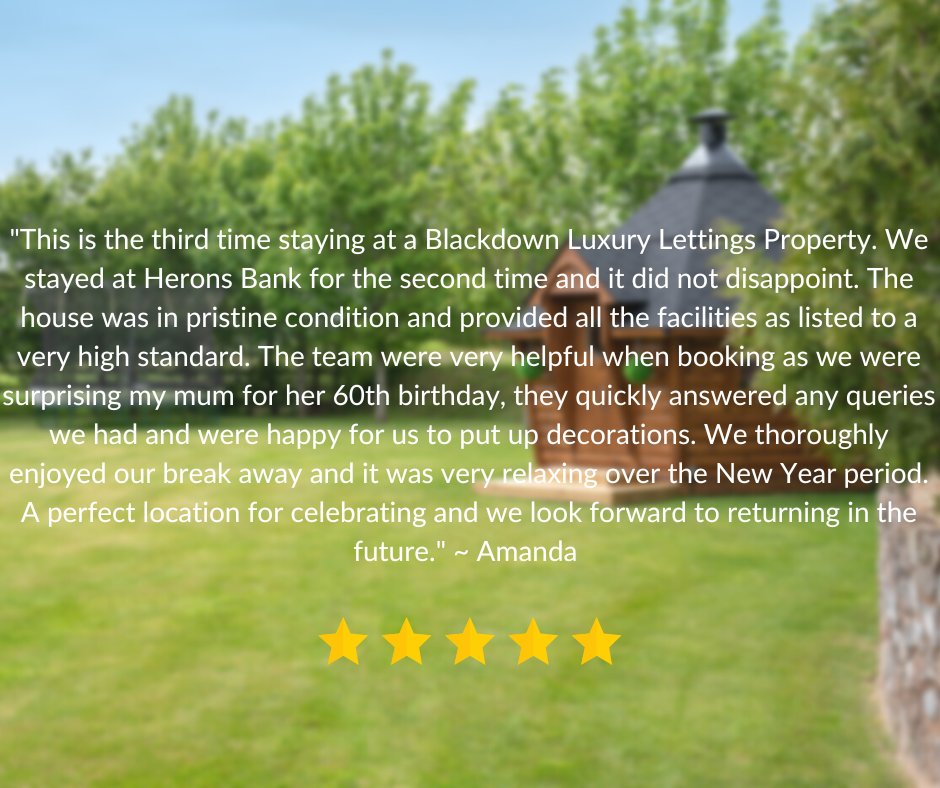 Thank you Amanda for your review! Its always great to hear from our guests after their stay.
.
.
.
.
.
.
#blackdownluxurylettings #holidaylet #5starreview #review #ruralescape #devontourism #heronsbank