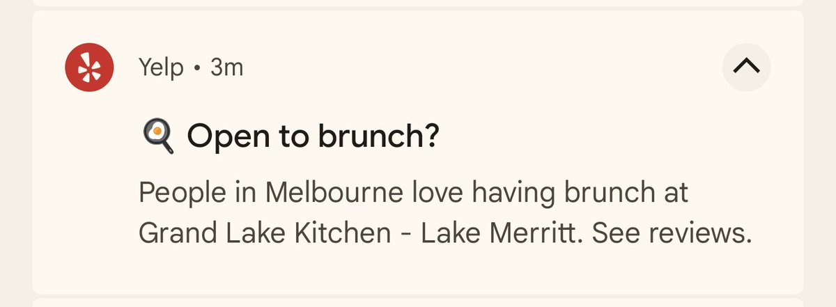 crichardson's tweet photo. Oh dear, @Yelp is so confused. I was in Melbourne, Australia a month ago. And, this restaurant is in Oakland, CA. 🤦🏾‍♂️ #justOneJob https://t.co/m4puRoCXy5