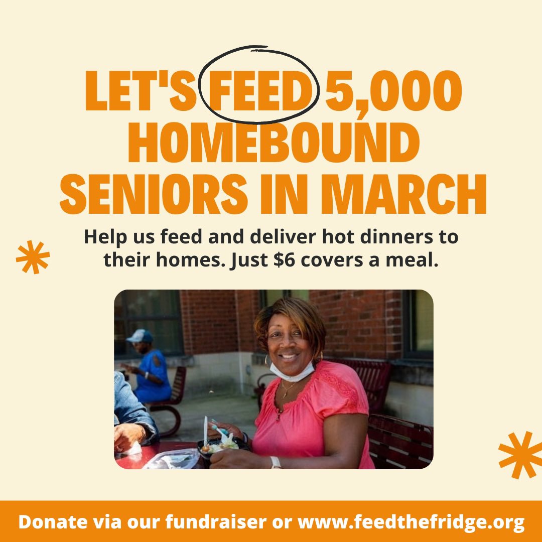 Help us feed 5,000 homebound seniors by March! We plan to feed 5,000 homeward bound seniors hot dinners delivered to their homes in March. Just $6 buys a nutritious and filling dinner for them. Donate below ⬇️ instagram.com/linking/fundra…