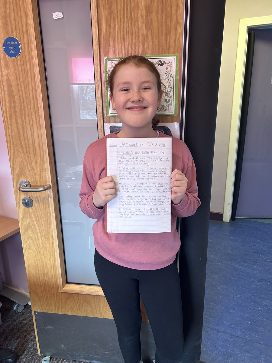 BoghallPSch's tweet photo. Well done to this talented P6 who wrote a super piece of persuasive writing using facts to back up her opinions and persuasive language 😊

This definitely deserved a #PositivePhoneCallHome ⭐️ https://t.co/76orfy6B7K