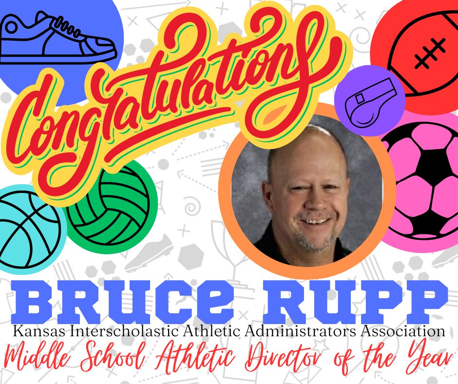 Big congratulations are in order for Hays Middle School Athletic Director, Bruce Rupp.  He has been named the 2023 KIAAA Middle School Athletic Director of the Year!  He has been dedicated to Hays 489 for multiple decades.  An honor well deserved.  Congrats again to you.