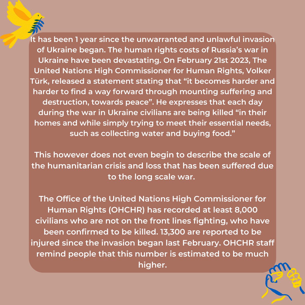 sjsuottawa's tweet image. This fact sheet prepared by @andrianaozy (2L, VP) gives us an update on the war in Ukraine to mark 1 year since the invasion began on February 24th, 2022. She highlights important resources to continue supporting the Ukrainian community during this difficult time. 🧵