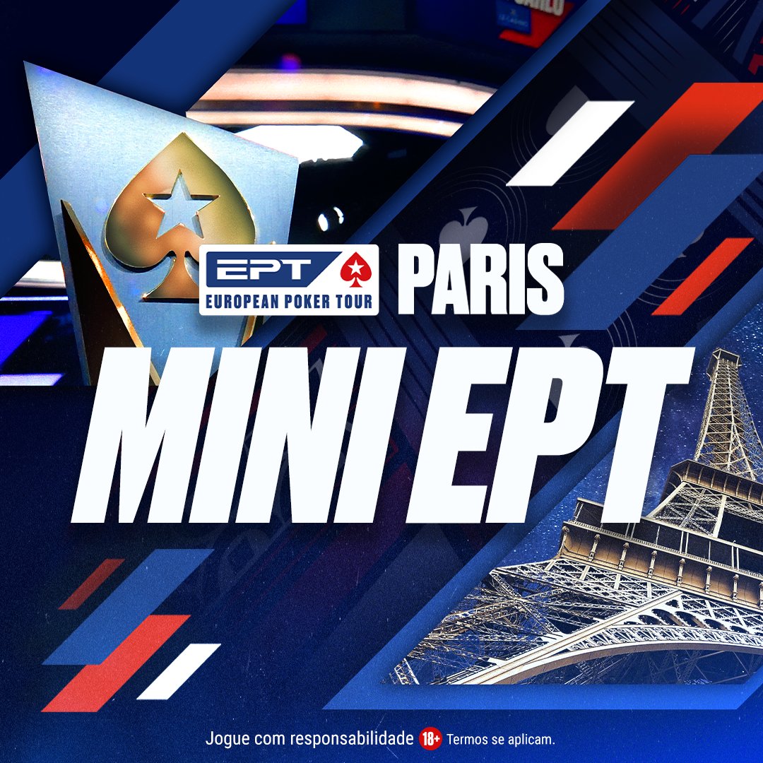 PokerStarsBR's tweet photo. Até o dia 26 você pode jogar o #MiniEPTParis enquanto acompanha as nossas transmissões ao vivo. Tem torneios a partir de $1.10 e muitos tíquetes de satélite ADICIONADOS. https://t.co/kMizsLicgT