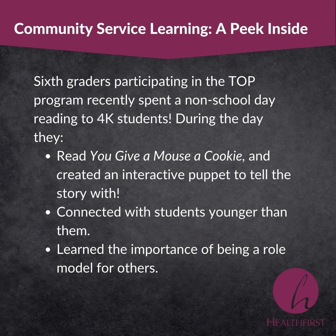 Wondering what Healthfirst's educational programming looks like in action? Here is a peak inside the service learning projects that sixth graders have been doing in the Teen Outreach Program (TOP)!