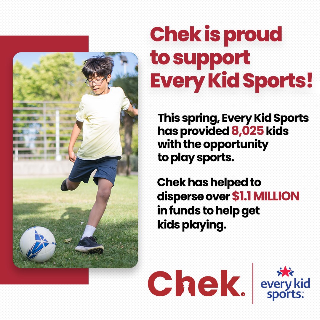 ChekSpend's tweet photo. We are proud to support @everykidsports in their mission to increase access to youth sports. With the Chek platform, we can now enable more kids to get in the game and experience the benefits of playing sports. Join us in creating a brighter future for our youth! #YouthSports https://t.co/OSE7Vl82uc