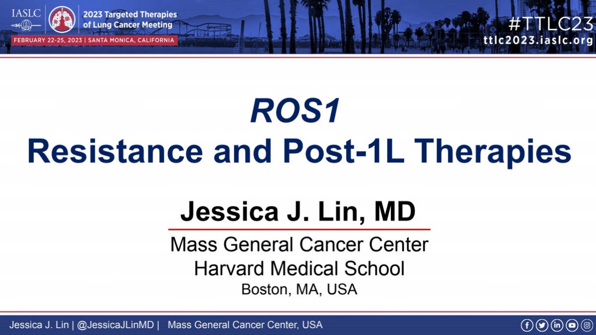 How do you address resistance to first-line ROS1 TKI therapy in ROS1 fusion-positive lung cancers? Tune in as <a href="/JessicaJLinMD/">JessicaJLinMD</a> from <a href="/MGHThoracicOnc/">MGH Thoracic Oncology</a> discusses the framework for considering later-line strategies at #TTLC23 <a href="/IASLC/">IASLC</a> #LCSM <a href="/ros1cancer/">The ROS1ders, Inc.</a> <a href="/ros1dersuk/">ROS1DERS UK Charity</a> 
<a href="/MGHCancerCenter/">Mass General Cancer Center</a>