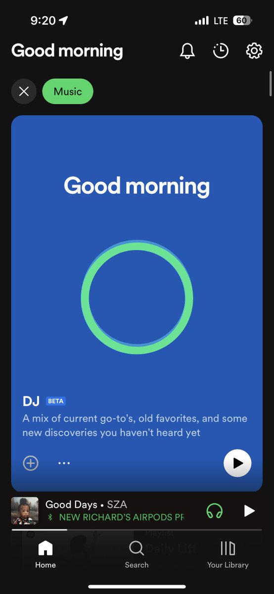 RichLightShed's tweet photo. Listening to the new AI DJ spinning tracks on @Spotify @eldsjal $SPOT https://t.co/LUTME9i7zD