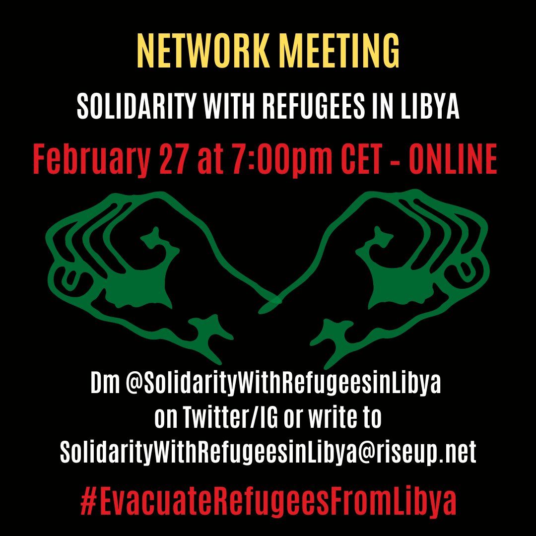 Alliance_SRL's tweet photo. Join us and listen to @RefugeesinLibya's voices from the Libyan hell.  Learn about our joint actions and what YOU can do!

#EvacuateRefugeesFromLibya  #DismantleLibyanDetentionCenters  #DefundLibyanCoastGuard
 #NoMemorandumNoBorders  
#FightFortressEurope 
#FreeThemAll https://t.co/CFqH8FurKK