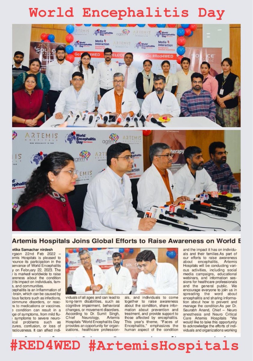 Artemis Hospitals marked World Encephalitis Day 2023 with media interaction and awareness sessions for healthcare professionals and individuals.

#ArtemisHospitals #worldencephalitisday #encephalitis #neurologicaldisorder #inflammationofbrain #healthcare #RED4WED #mediasocial