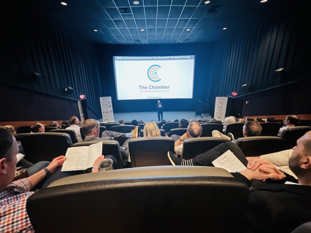 CarolinaChamber's tweet photo. This morning we held the Economic Outlook Forum with keynote speaker Dr. Michael Walden, who presented economic trends and data to forecast the future for our region and state. A special thank you to the @TheLumina for hosting and @WeaverStreet for the coffee! #CHCCriticalIssues https://t.co/QY0GoVkM7m