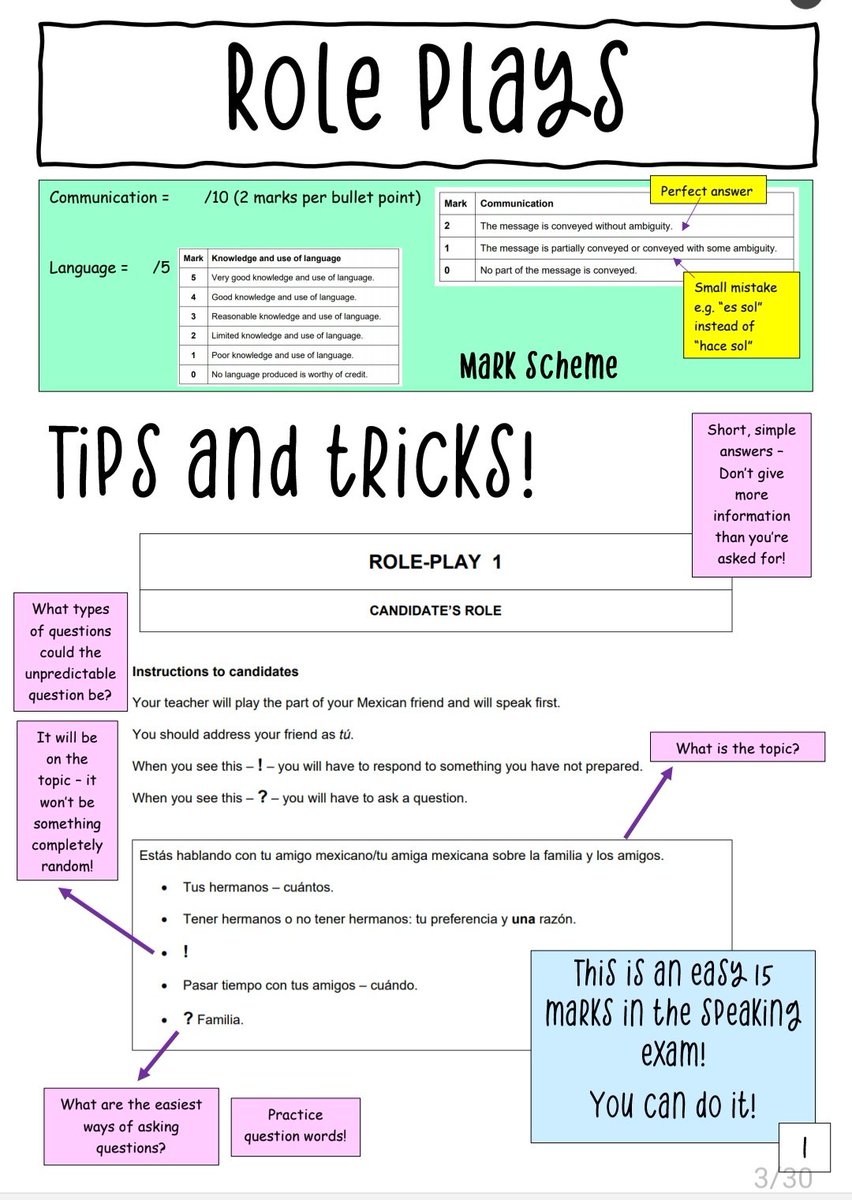MagicMfl's tweet photo. I've just made a booklet for the Spanish AQA role plays and photo cards. One for higher and one for foundation. Have a look!https://t.co/fvYujcL8uJ https://t.co/KYbUefrhlG