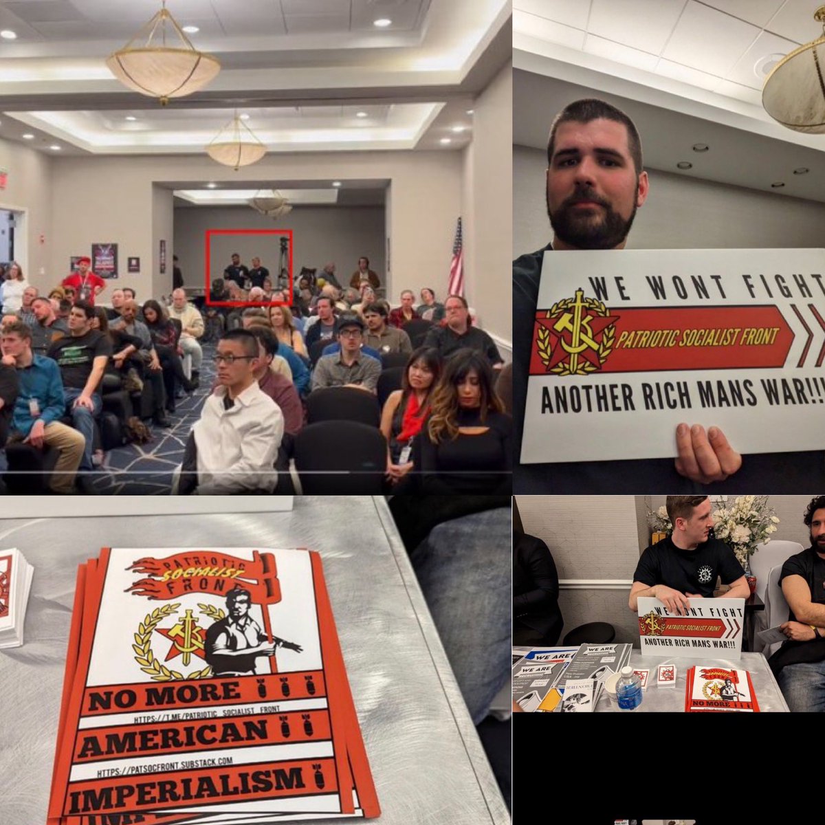 TheWastingTimes's tweet photo. Caleb Maupin of CPI: We have nothing to do with Matt Heimbach the “former” Nazi and co

Matt Heimbach and co were tabling flyers at the CPI rally after party. https://t.co/d8cXRZyZWL