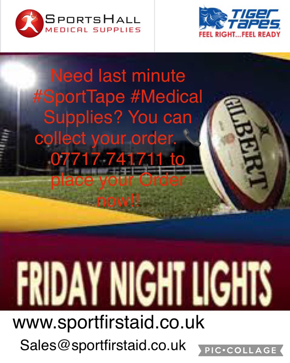Sportfirstaid's tweet photo. If you need last minute #SportTape #LiftingTape #Strapping #Physio #Medical supplies for #FridayNightRugby #UnderTheLights then give us a shout, we got ALL your #MatchDay needs #Rugby #SixNations #6Nations #WALvENG #WelshRugby #WestCountryRugby #TigerTapes https://t.co/qY5Hz3gHZG