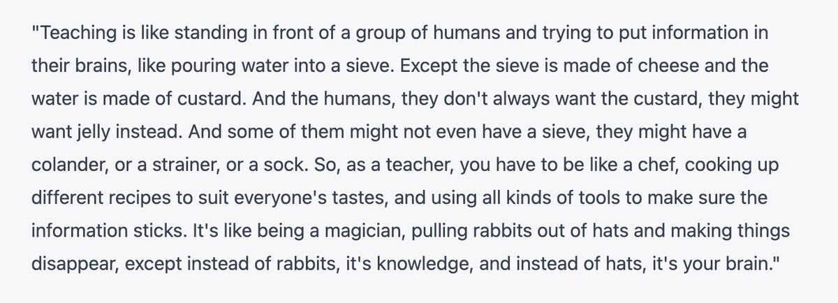 I asked ChatGP to describe the job of a teacher in the words of Philomena Cunk: