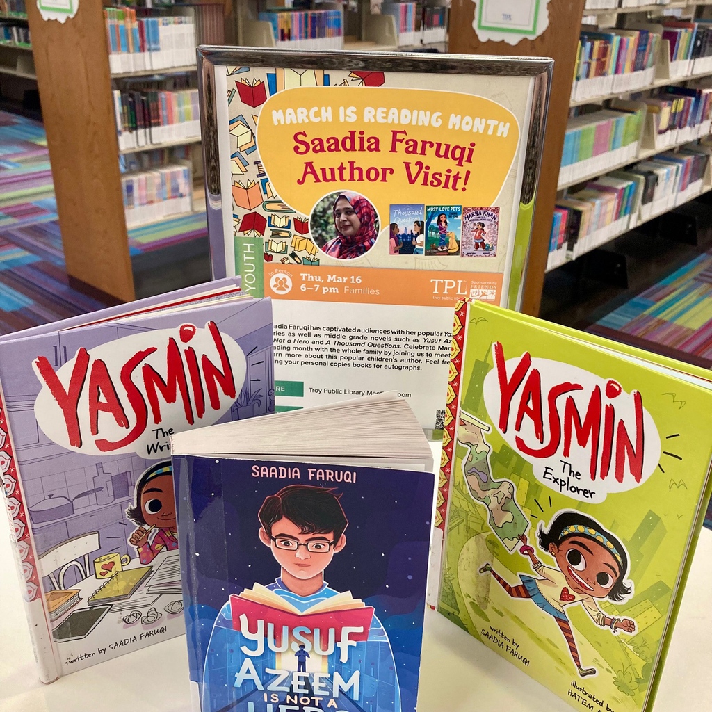 troylib's tweet photo. Does your child enjoy the popular “Yasmin” series? Join #TPL with the author @saadiafaruqi on March 16 to discuss her work, sign books, and answer questions. Sign up now at https://t.co/vBp5vDjXwK

#AuthorVisit #DiversityBooks #KidsBooks #Libraries #TroyPublicLibrary https://t.co/0ohsEqkvwU