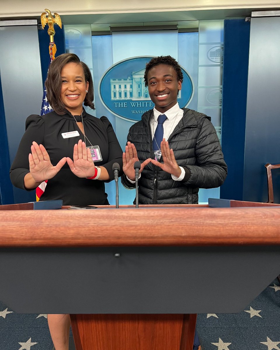 #WSSU sophomore David Wilson (mathematics major) is present at the White House today, along w/ #WSSU CMO Haley Gingles. They are attending an #HBCU press briefing w/ VP Harris. Wilson recently traveled to Raleigh to represent #WSSU at the 2023 Advocacy Day. #RamsRepresent 🐏🔴👐🏾