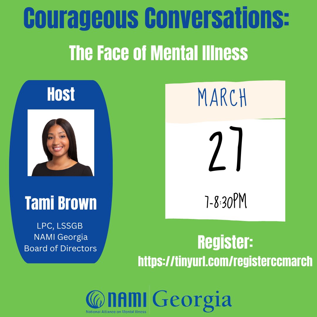 namigeorgia's tweet photo. Join our Courageous Conversations on March 27th with Tami Brown!

#mentalhealth #together4mh #yearofthepeer https://t.co/ZNPjVo4oE8
