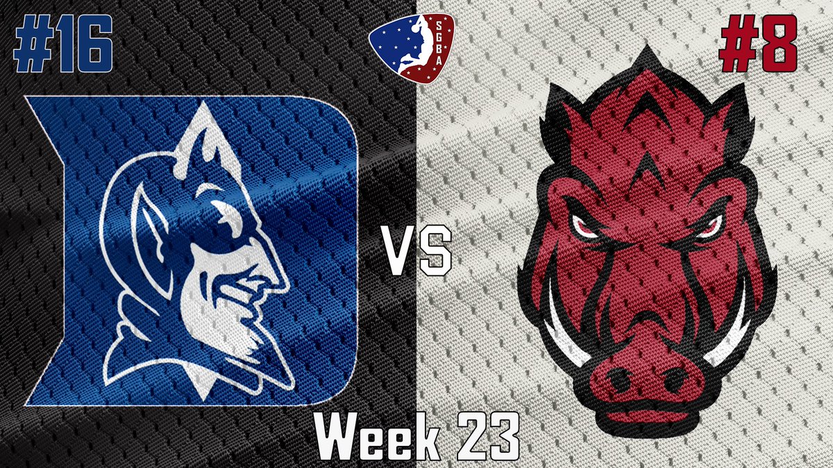 Week 23 action tonight with #16 Duke vs #8 Arkansas.  Tune in at 9pm est on TWITCH.  <a href="/iNetworkSports/">iNetwork</a> <a href="/iNetworkEsports/">iNetwork eSports Team</a> <a href="/college_esports/">CollegiateEsports</a> <a href="/GamerGrowth/">GamerGrowth</a> <a href="/SupportingStre3/">Network GG</a> <a href="/streamviewers/">I support Small Streamers</a> <a href="/JerkyProEsports/">JerkyPro eSports</a> <a href="/SGBAInsider/">SGBA Insider</a> <a href="/MiMi_Iink/">MiMi ®</a> <a href="/CaveaIO/">CAVEA</a> twitch.tv/sgba2kleague