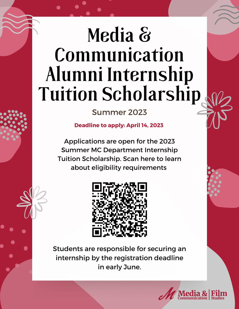 Applications are open for the 2023 Summer MC Department Internship Tuition Scholarship! Use the link in our bio to learn about eligibility requirements students are responsible for securing an internship by the registration deadline in early June.