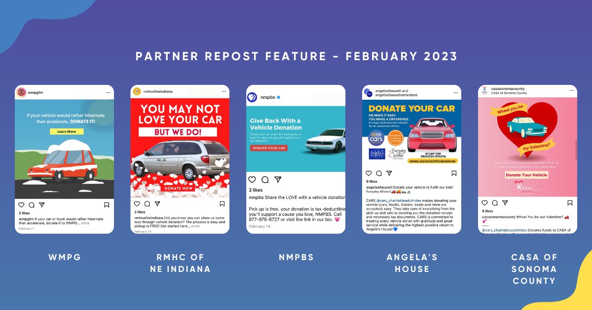charitableauto's tweet photo. Check out these February #VehicleDonation posts from our partners! Share our available social media graphics today to promote your #VehicleDonationProgram. Visit our content portal to download social media content you can share with your supporters. #CARS4Good #Partners https://t.co/5R5srKckNG