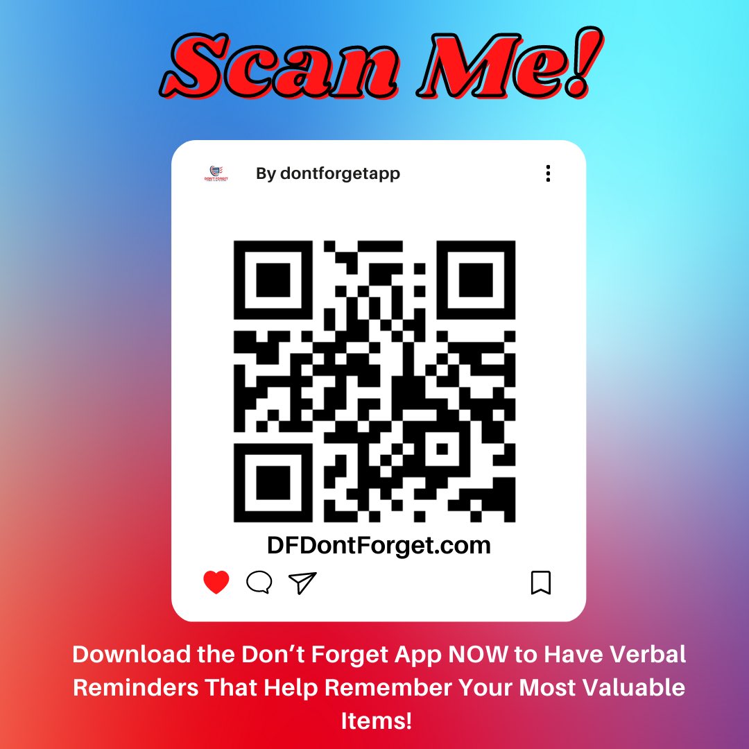 DontForgetApp__'s tweet image. Scan The QR Code To Download The Don’t Forget App and Learn About All It’s Amazing Features To Help Your Remember Your Valuable Items!

IOS 👉  apps.apple.com/us/app/dont-fo… 
Android 👉 play.google.com/store/apps/det… 

#DontForget #DontForgetApp #NewApp #App #IOSApp #IOS #Andriod #GooglePlay