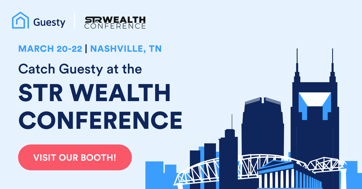 Guesty's tweet image. We’ll be at the #STRWealthConference in #Nashville from 3/20-22! ⚡️

Catch #Guesty alongside #STR industry legends! 

Stop by our booth to meet our team &amp;amp; learn all about our one-stop solution for #shorttermrentals 👋

Set a time here: calendly.com/guesty-demos/m…