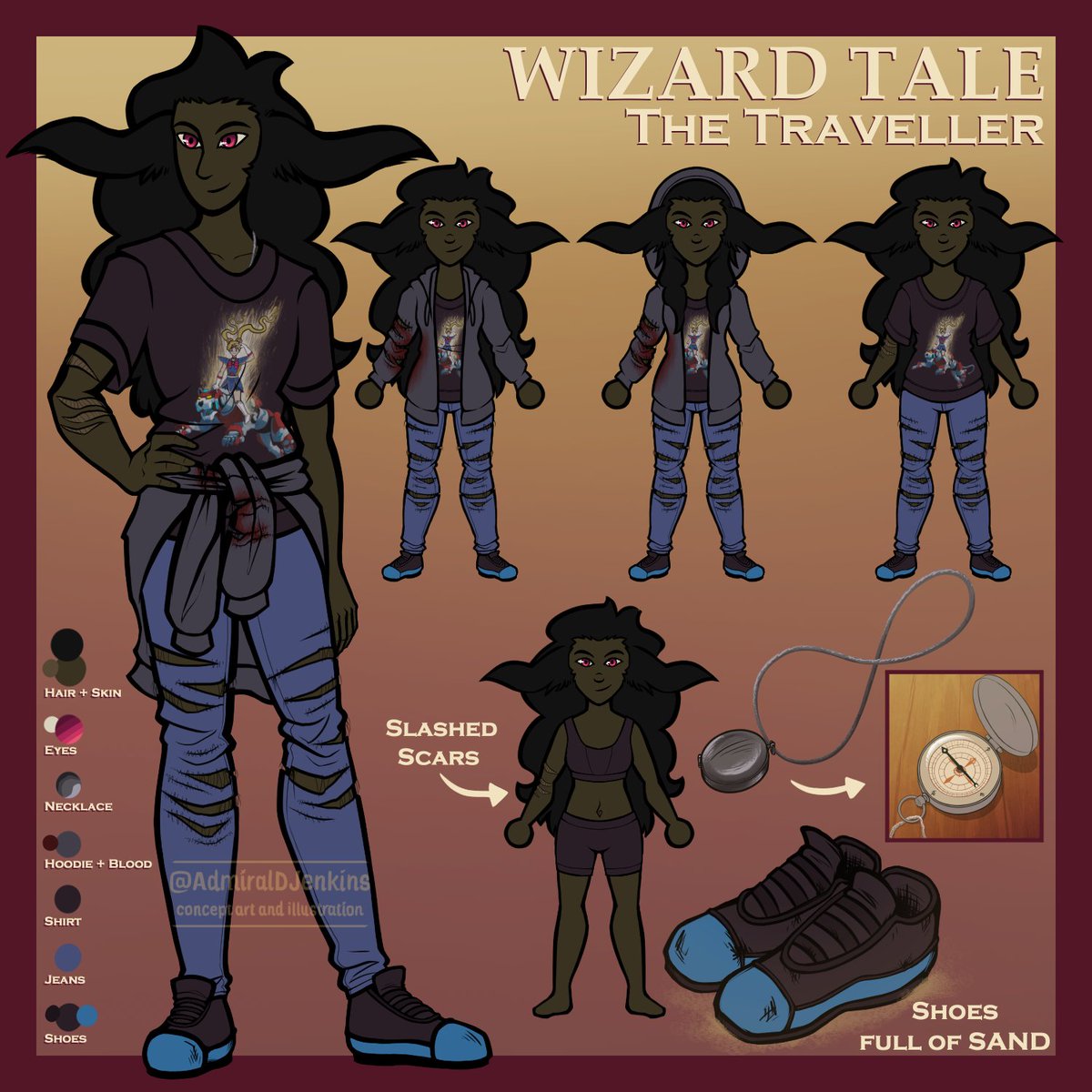clothing breakdown for my character The Traveller from my comic, Wizard Tale ✨
#characterart #ocart #OC