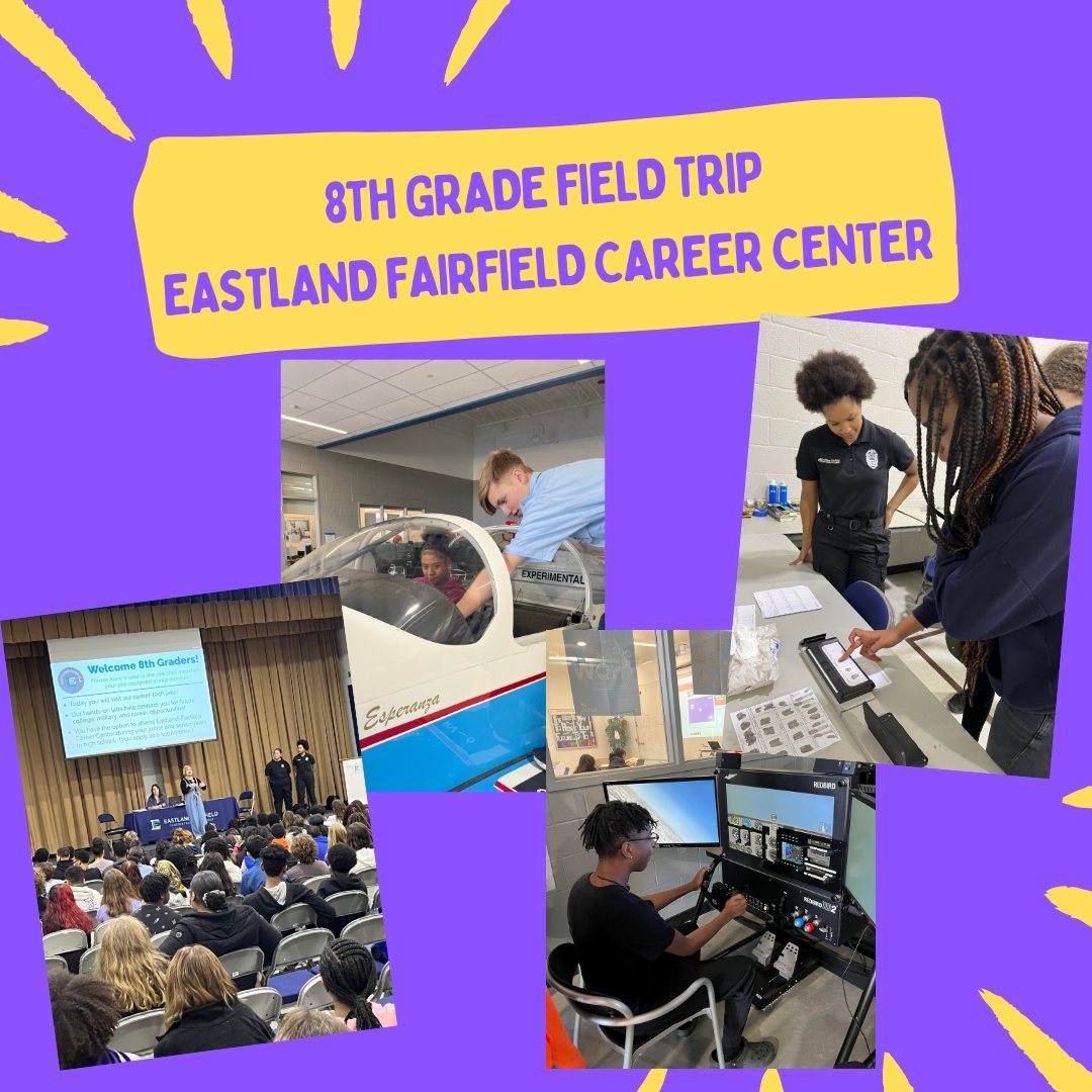Our 8th graders went to <a href="/EFCTS/">Eastland-Fairfield Career & Technical Schools</a> today to explore all of the career paths available to them! 💜💛 #WRJHProud