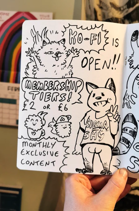 quick doodle to say my Ko-fi is finished!!

- limited commission slots open
- exclusive monthly content for members
- original paintings

I'm gonna keep updating it with new content such as sketchbook scans and comic line-art ✨ 