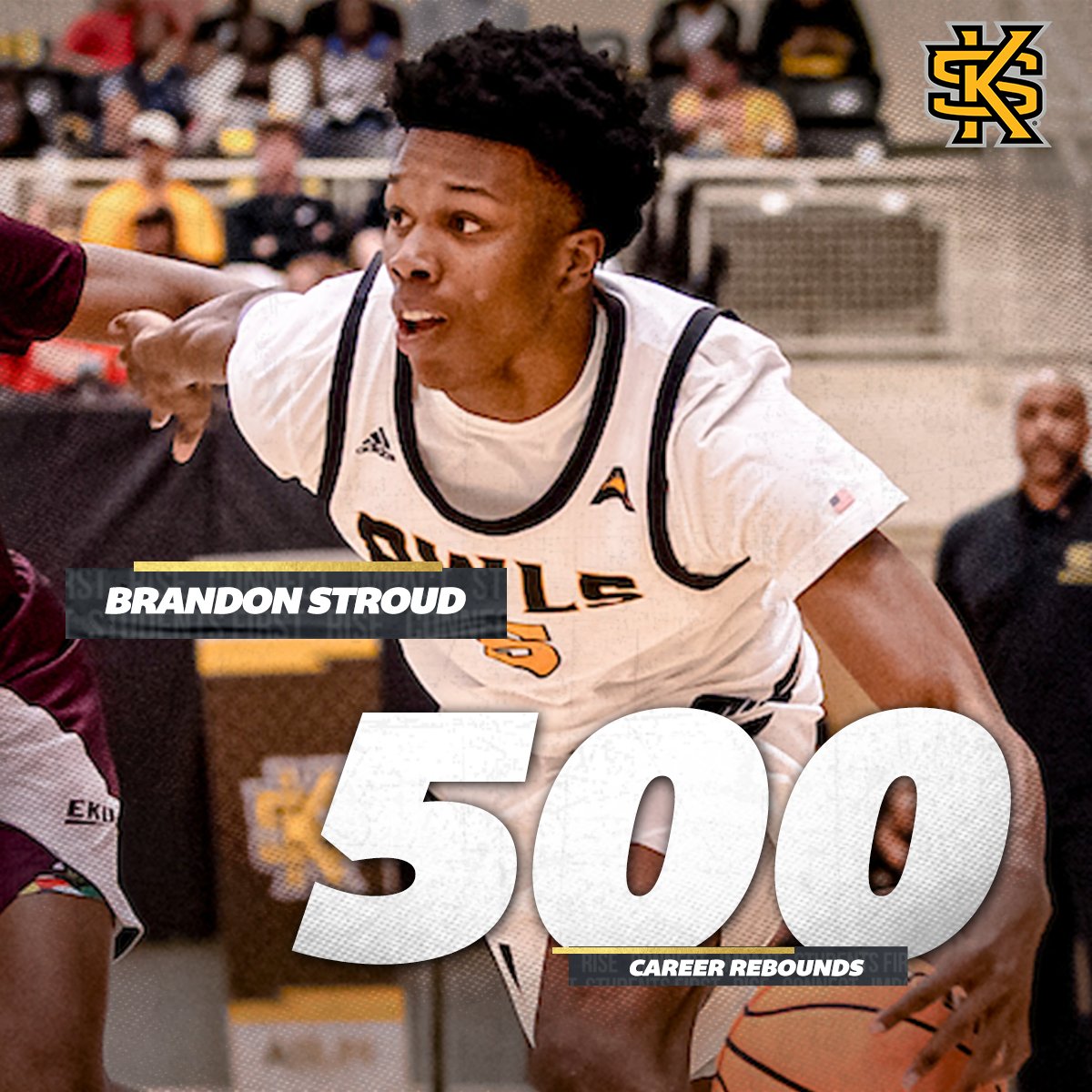 Brandon Stroud gets BOARDS‼️

Congratulations to <a href="/KSUOWLSMBB/">Kennesaw State MBB</a>'s Stroud on earning 5️⃣0️⃣0️⃣ career rebounds in last night's victory against UNA! 

#ASUNBuilt | #ASUNMBB | #OneKS 🦉