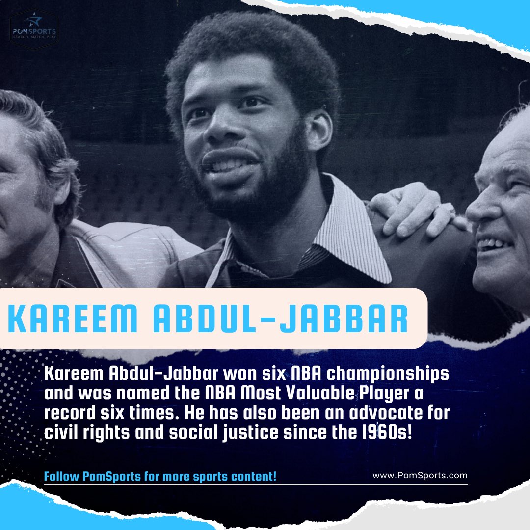 PomSports's tweet photo. Guess who this young athlete is! PomSports is celebrating Black History Month by highlighting Black athletes and today we have Kareem Abdul-Jabbar! Winner of 6 NBA championships and a record 6 MVPs PLUS he has been a huge advocate for civil rights for over 60 years!#BlackHistory https://t.co/cZlgJNK7UT